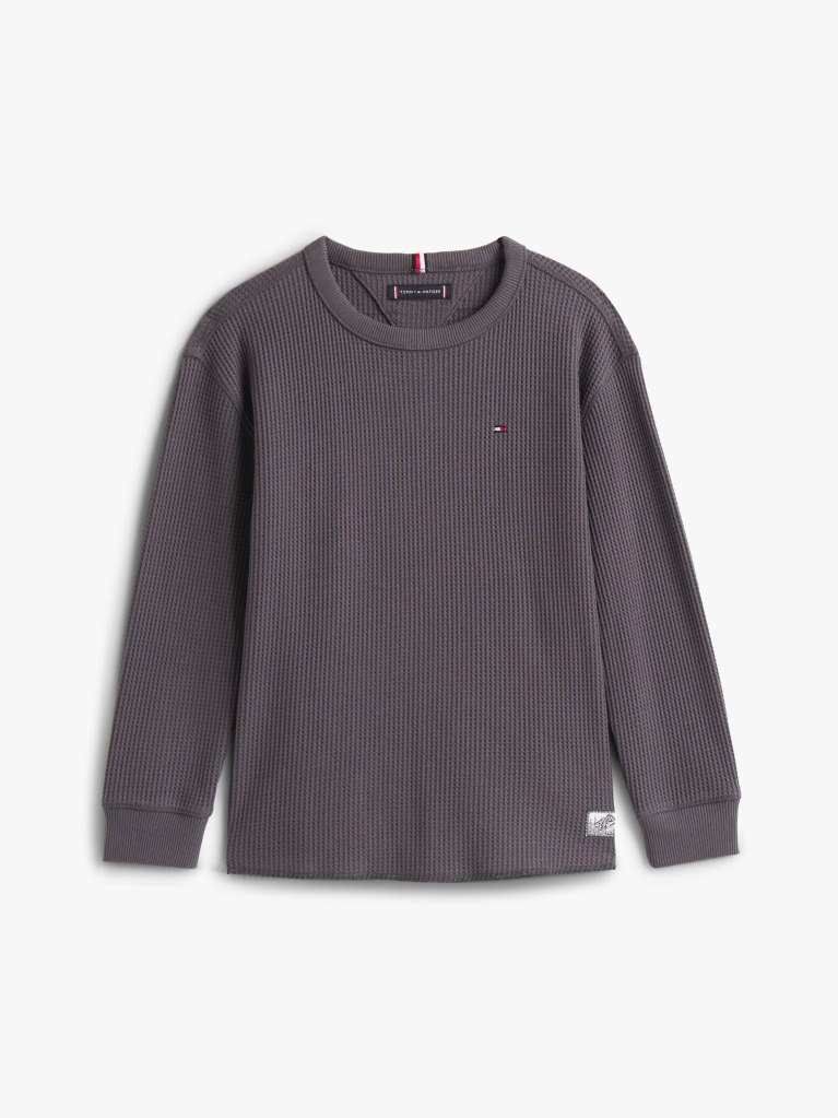 Gri Tricou Cu Maneca Lunga Din Tricotaj Waffle  Baieti