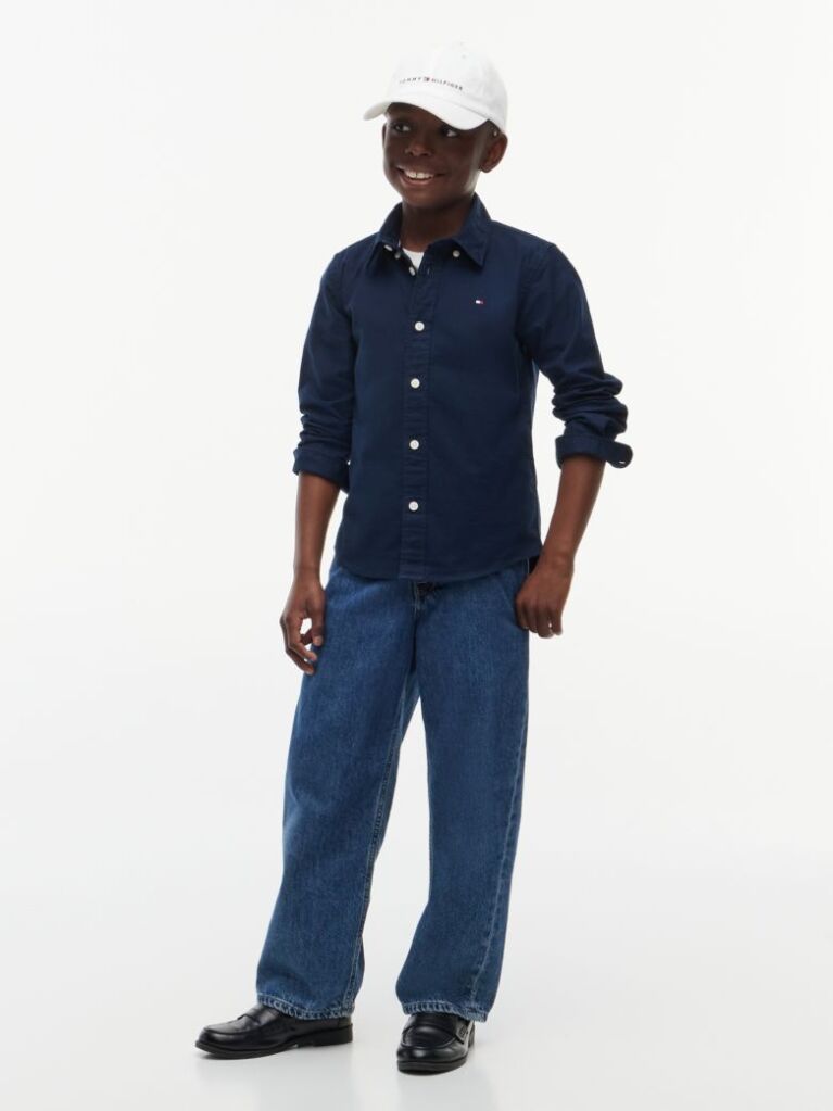 Blue Camasa Din Poplin De Bumbac Elastic  Baieti