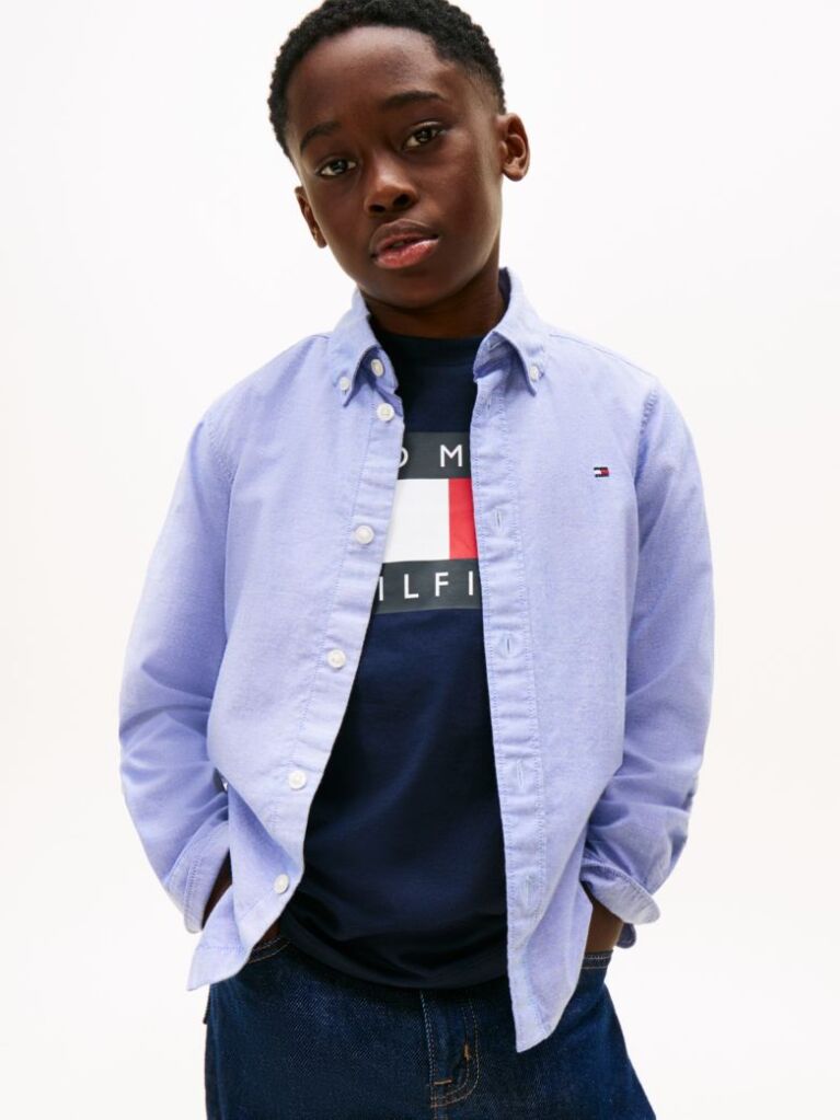 Blue Camasa Din Poplin De Bumbac Elastic  Baieti