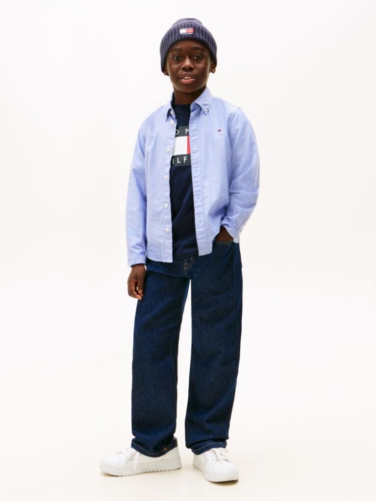 Blue Camasa Din Poplin De Bumbac Elastic  Baieti