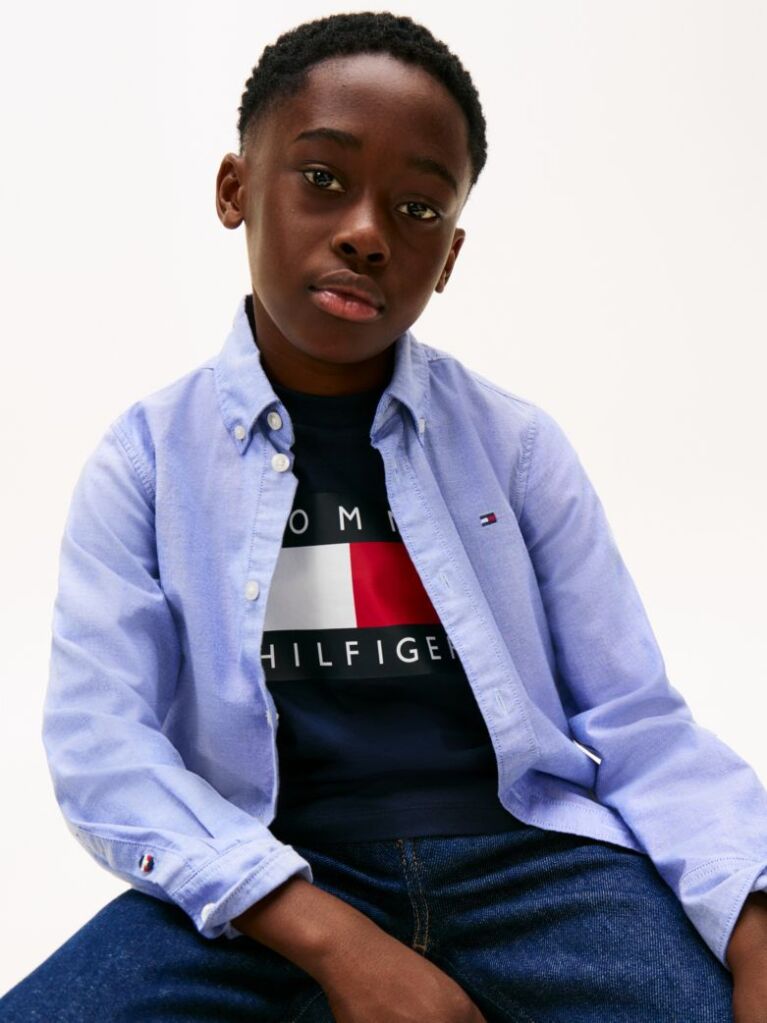 Blue Camasa Din Poplin De Bumbac Elastic  Baieti
