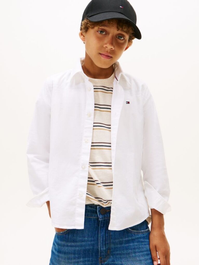 White Stretch Cotton Poplin Shirt  Boys