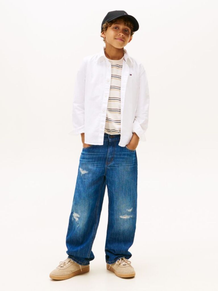 White Stretch Cotton Poplin Shirt  Boys