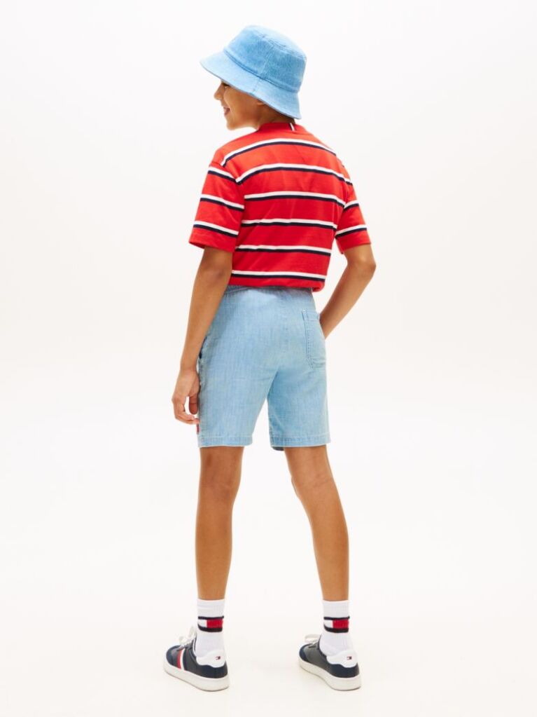 Denim Wavy Flag Herringbone Weave Relaxed Shorts  Boys