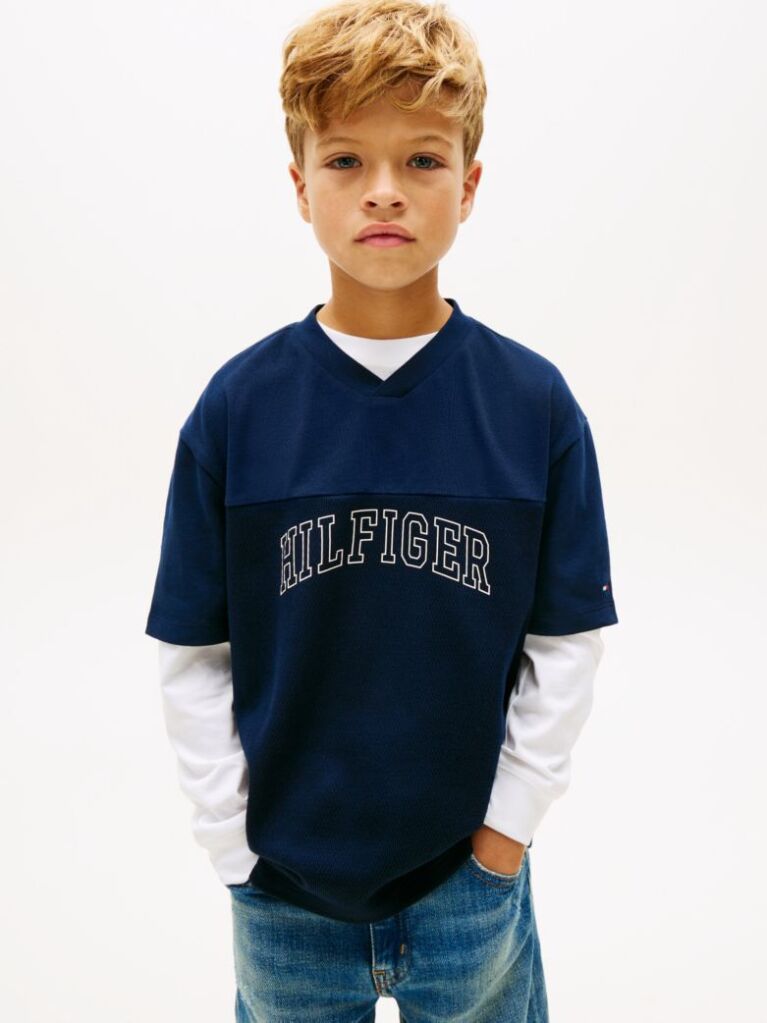 Blue Logo Peached Jersey V-Neck T-Shirt  Boys
