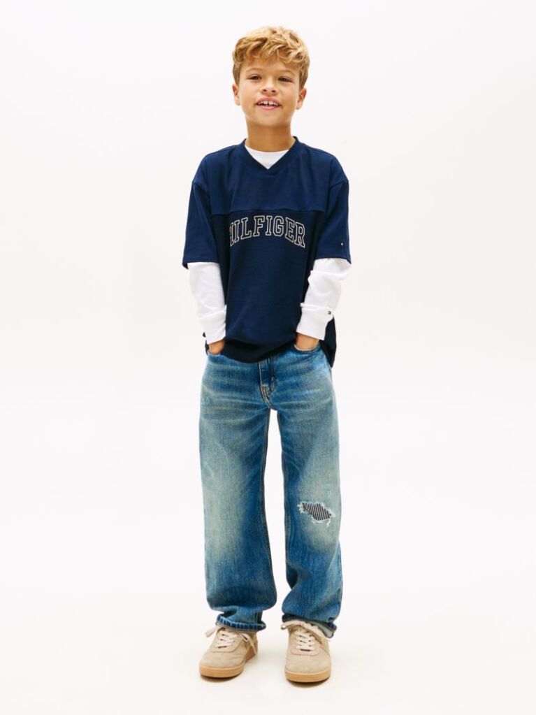 Blue Logo Peached Jersey V-Neck T-Shirt  Boys