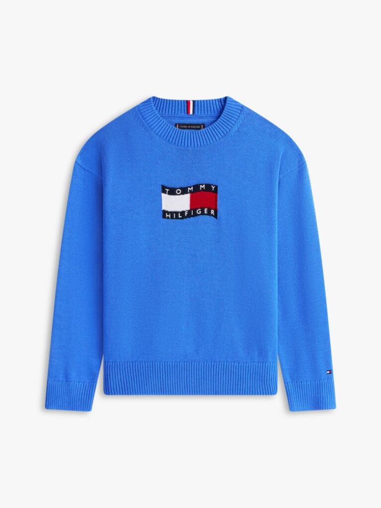 Blue Intarsia Wavy Flag Crew Neck Jumper  Boys