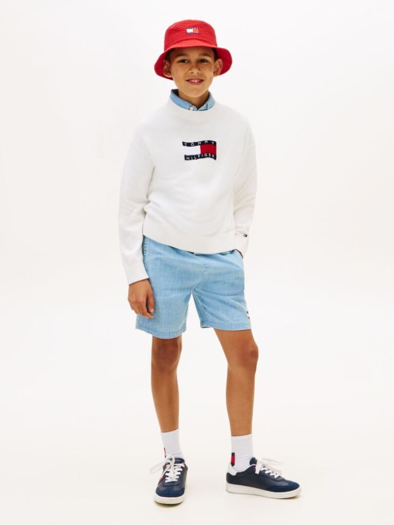 White Intarsia Wavy Flag Crew Neck Jumper  Boys
