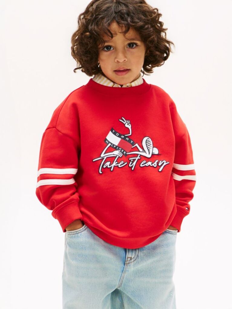 Red Wavy Flag Graphic Terry Sweatshirt  Boys