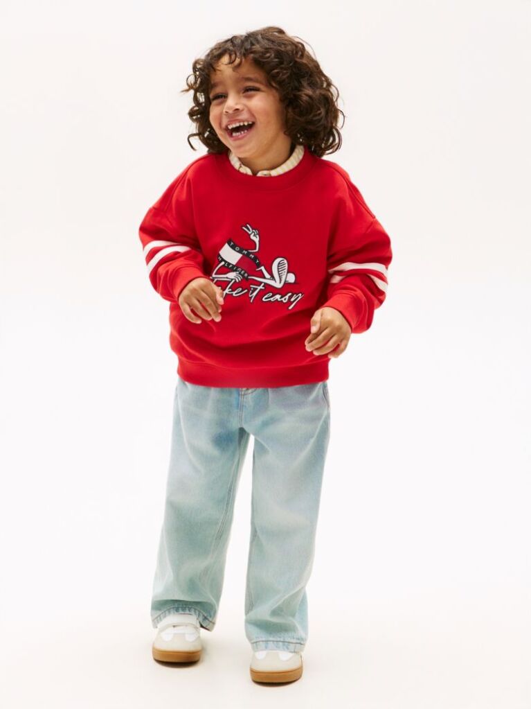 Red Wavy Flag Graphic Terry Sweatshirt  Boys