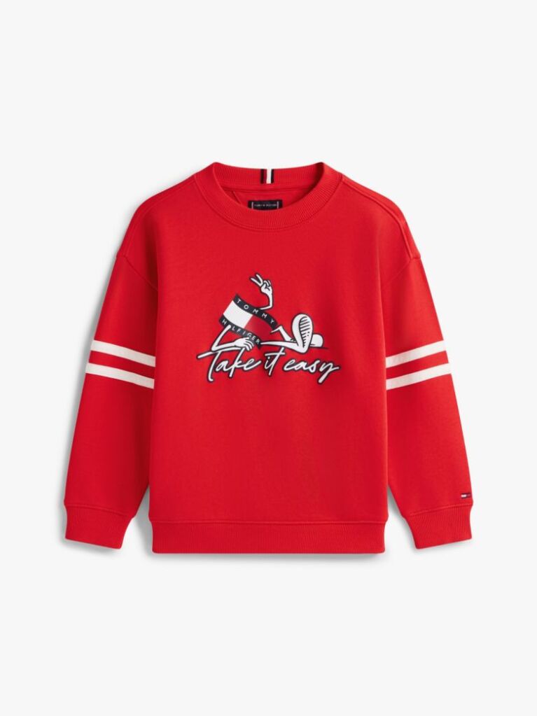 Red Wavy Flag Graphic Terry Sweatshirt  Boys