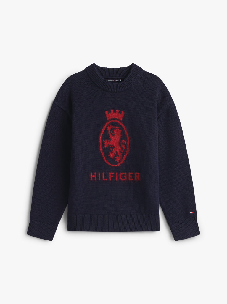 Blue Pulover Cu Guler Rotund Si Model Intarsia TH Crest  Baieti