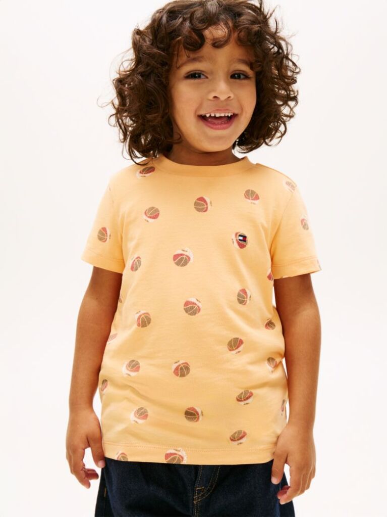 Portocaliu Tricou Cu Guler Rotund Din Jersey Imprimat  Baieti