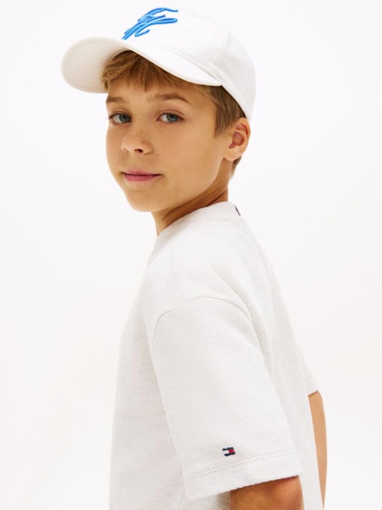 White Logo Embroidery Jersey Twill T-Shirt  Boys