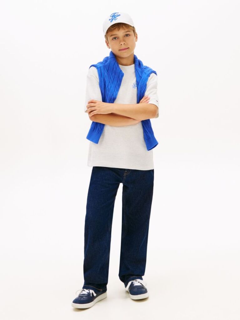 White Logo Embroidery Jersey Twill T-Shirt  Boys