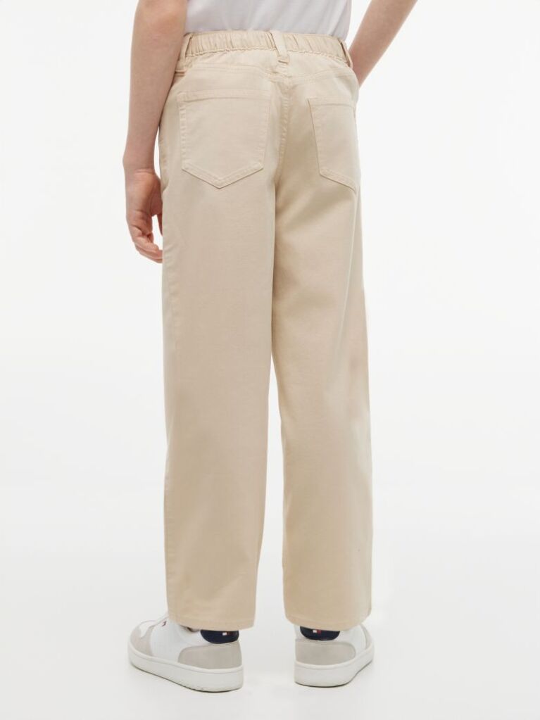 Bej Herringbone Pantaloni Twill Cu Picior Evazat Barrel  Baieti