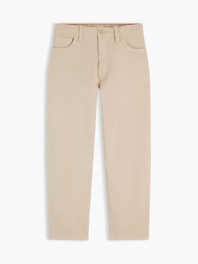 Bej Herringbone Pantaloni Twill Cu Picior Evazat Barrel  Baieti