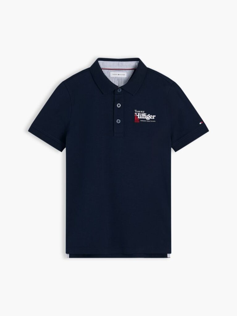 Blue Tricou Polo Cu Croiala Normala Si Broderie Grafica  Baieti