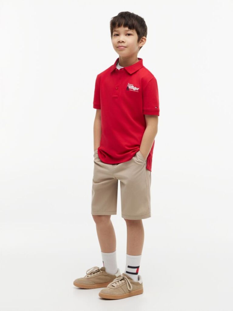 Rosu Tricou Polo Cu Croiala Normala Si Broderie Grafica  Baieti
