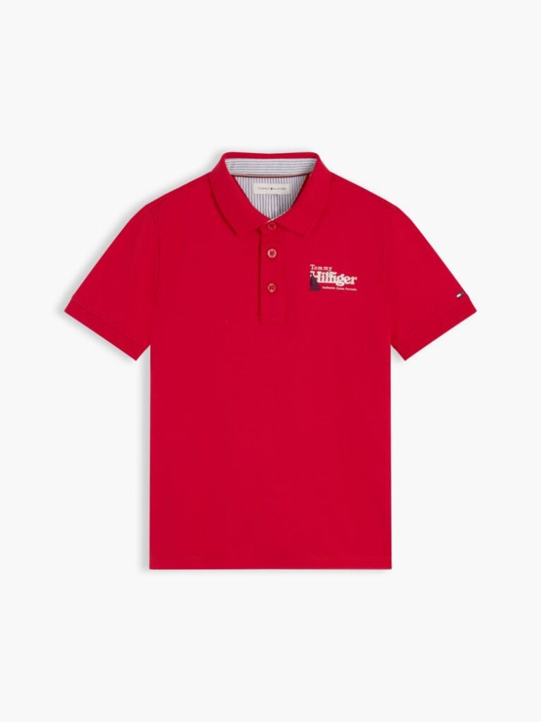 Rosu Tricou Polo Cu Croiala Normala Si Broderie Grafica  Baieti