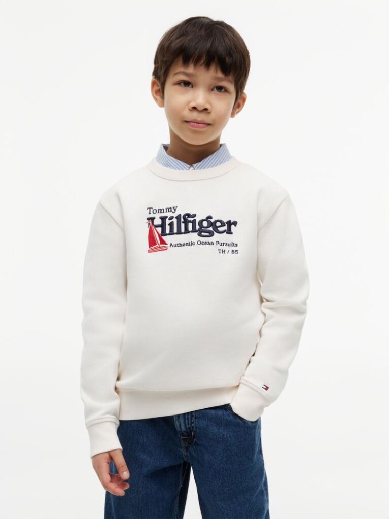 White Logo Interlock Pique Sweatshirt  Boys