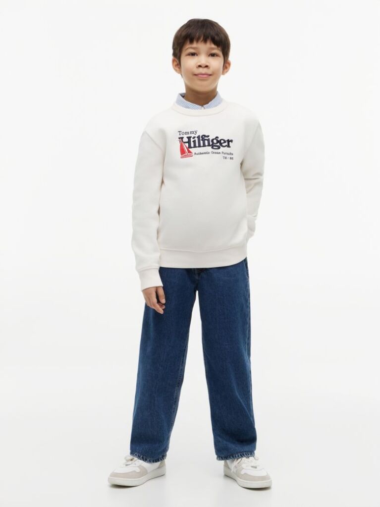 White Logo Interlock Pique Sweatshirt  Boys