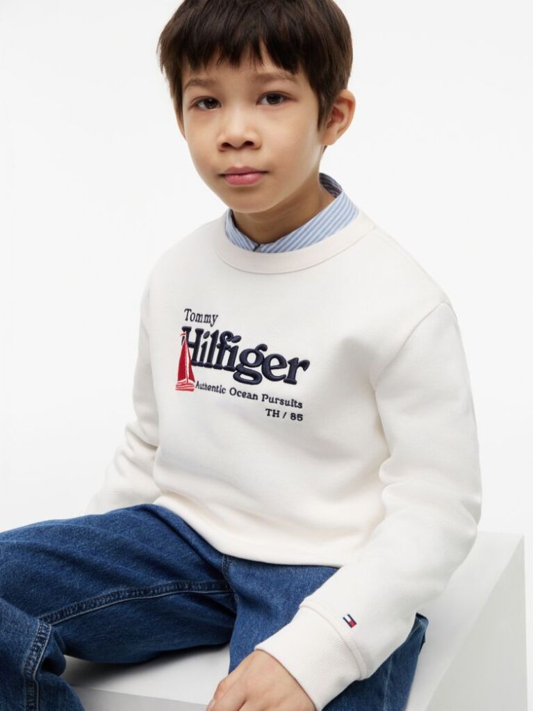 White Logo Interlock Pique Sweatshirt  Boys