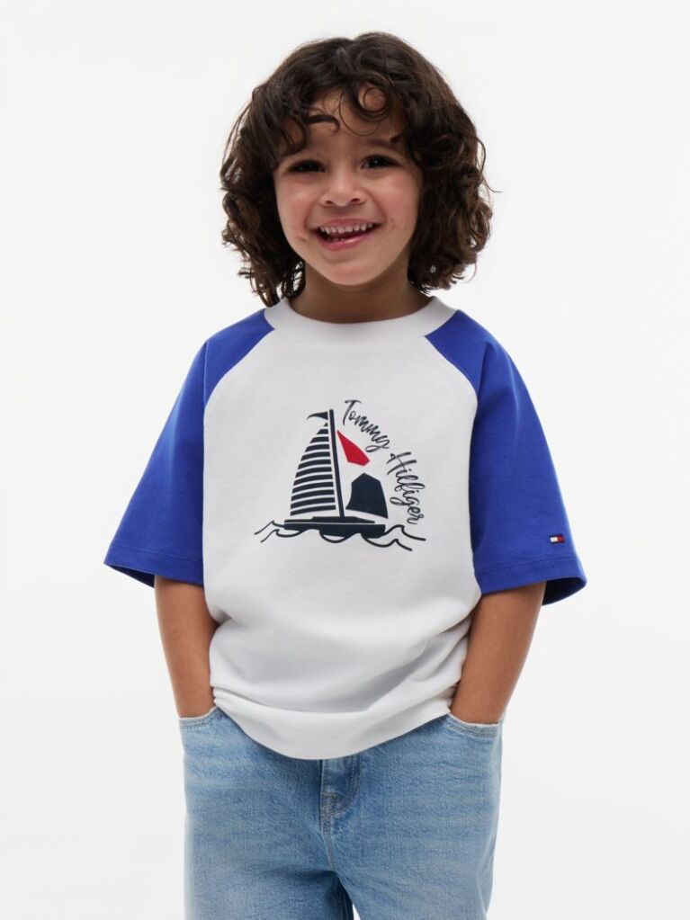 Blue Tricou Cu Maneci Raglan Blocuri De Culoare Si Logo  Baieti