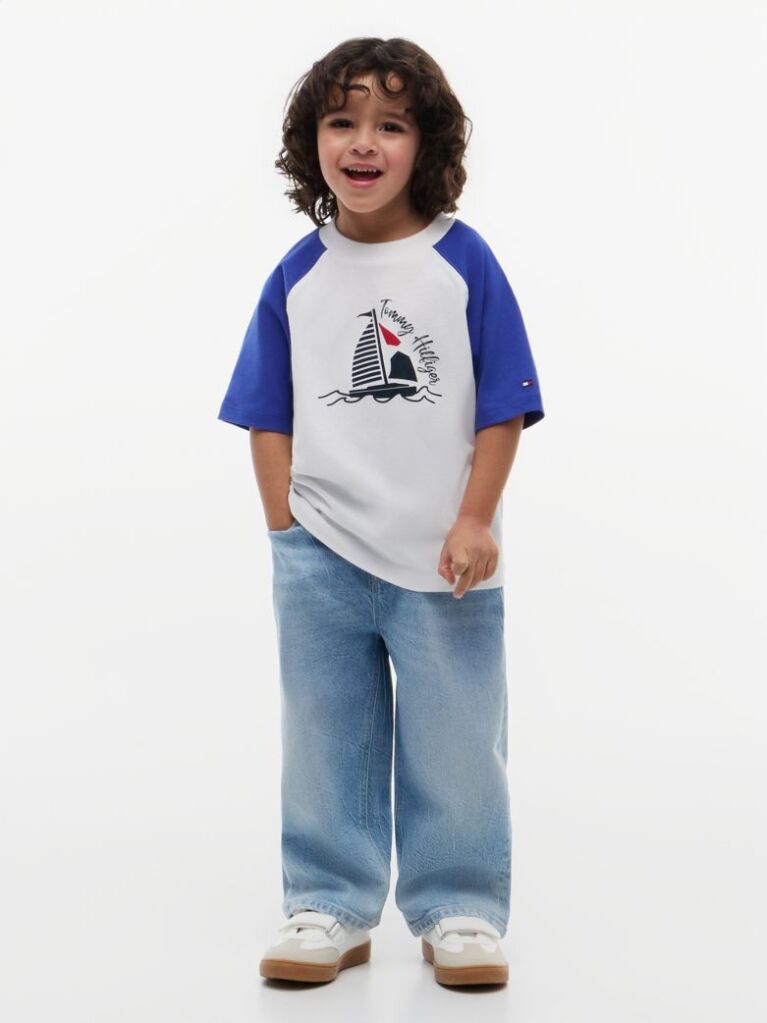Blue Tricou Cu Maneci Raglan Blocuri De Culoare Si Logo  Baieti