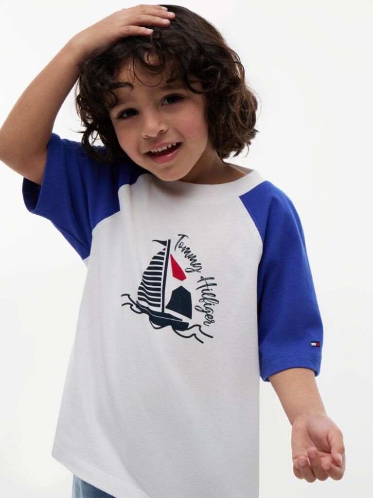 Blue Tricou Cu Maneci Raglan Blocuri De Culoare Si Logo  Baieti