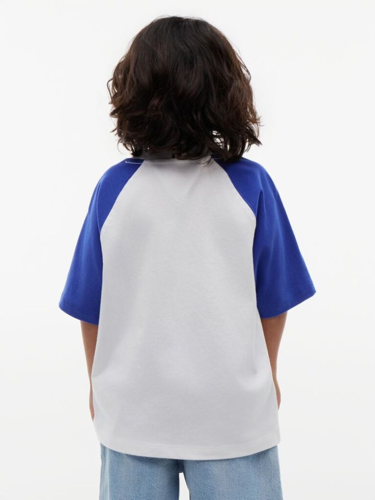 Blue Tricou Cu Maneci Raglan Blocuri De Culoare Si Logo  Baieti