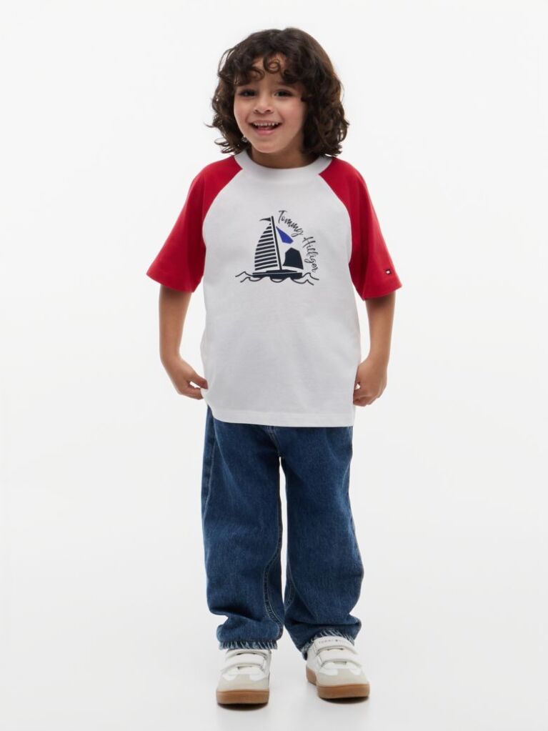 Rosu Tricou Cu Maneci Raglan Blocuri De Culoare Si Logo  Baieti