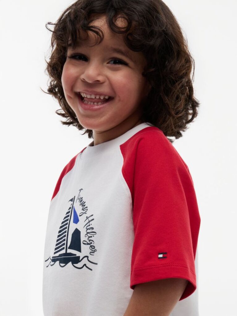 Rosu Tricou Cu Maneci Raglan Blocuri De Culoare Si Logo  Baieti