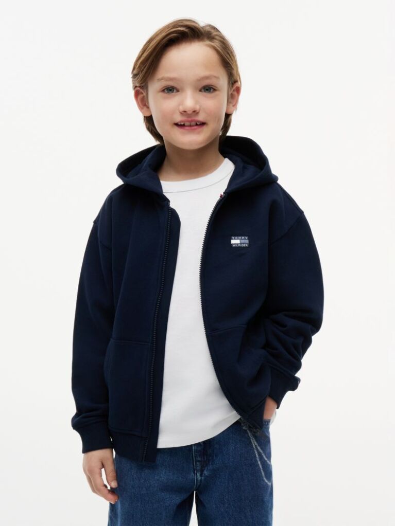Blue Tonal Flag Logo Terry Zip-Thru Hoody  Boys