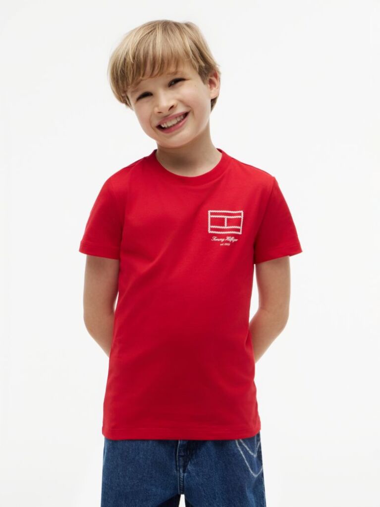 Rosu Tricou Cu Logo Outline De Steag  Baieti