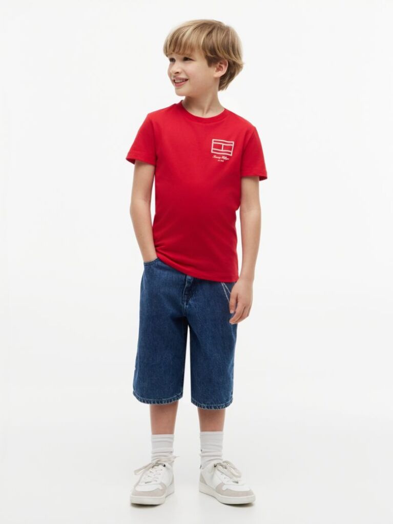 Rosu Tricou Cu Logo Outline De Steag  Baieti