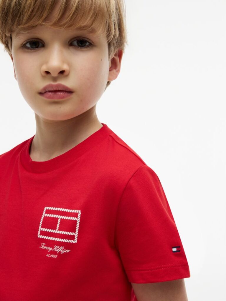 Rosu Tricou Cu Logo Outline De Steag  Baieti