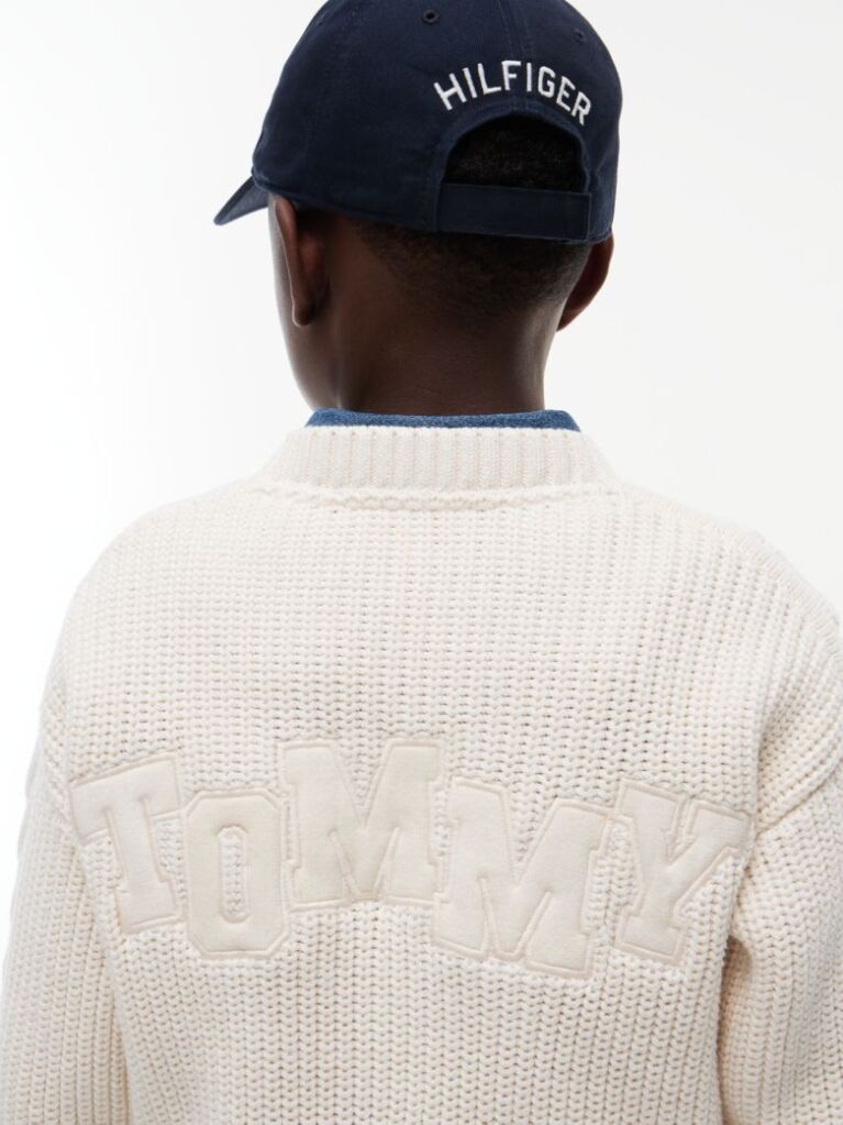 Beige Logo Appliqué Cable Knit Jumper  Boys