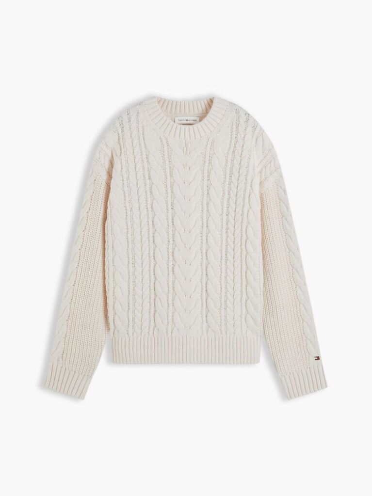 Beige Logo Appliqué Cable Knit Jumper  Boys