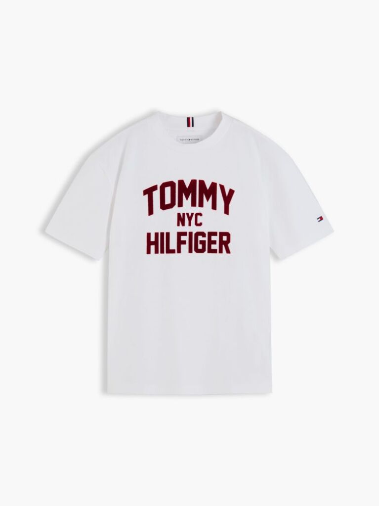 Alb T-Shirt Din Jerseu Cu Guler Rotund Si Logo  Baieti