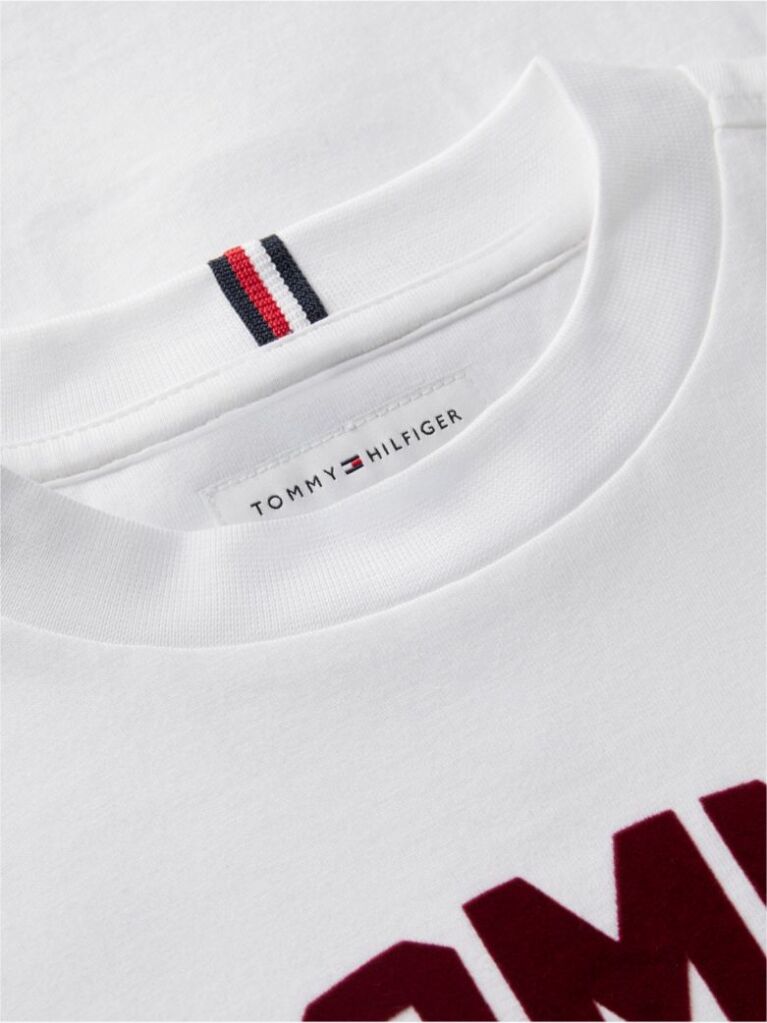 Alb T-Shirt Din Jerseu Cu Guler Rotund Si Logo  Baieti