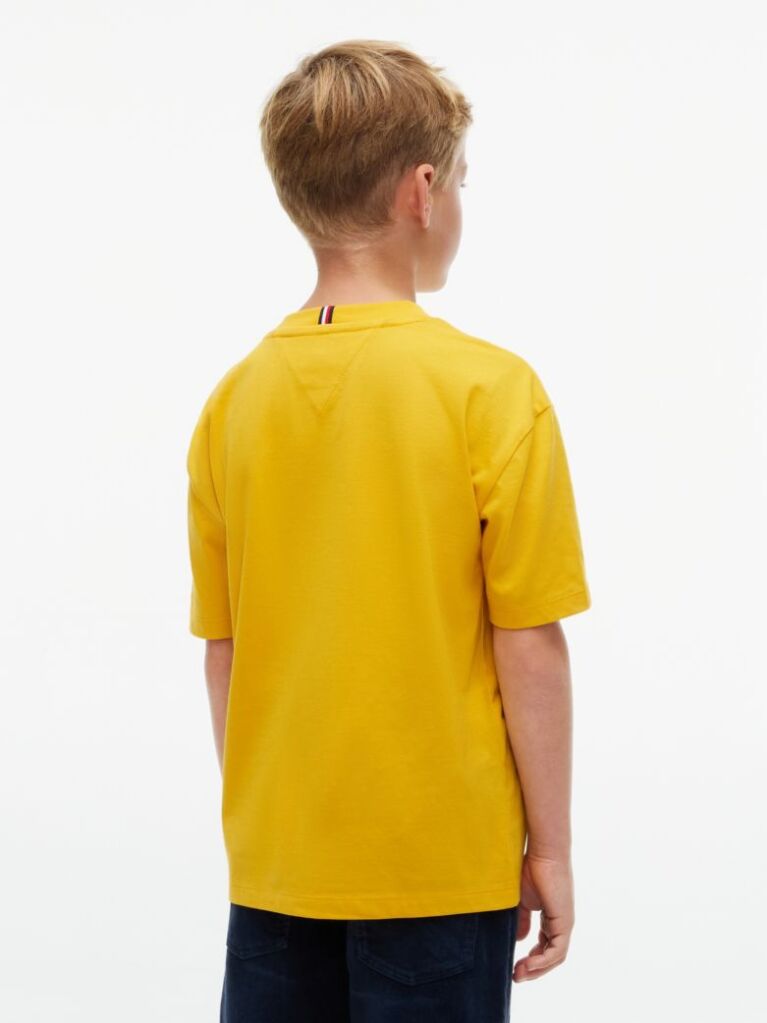 Galben T-Shirt Din Jerseu Cu Guler Rotund Si Logo  Baieti