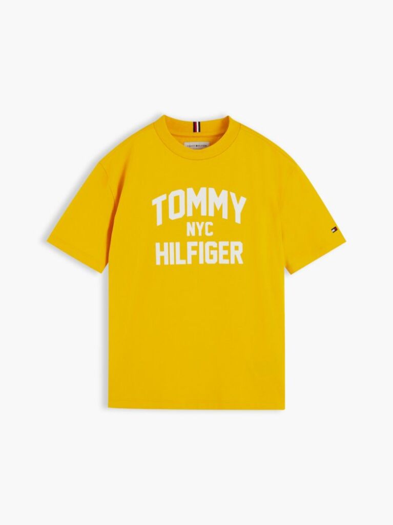 Galben T-Shirt Din Jerseu Cu Guler Rotund Si Logo  Baieti