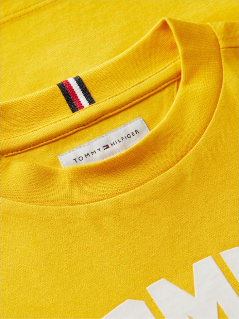Galben T-Shirt Din Jerseu Cu Guler Rotund Si Logo  Baieti