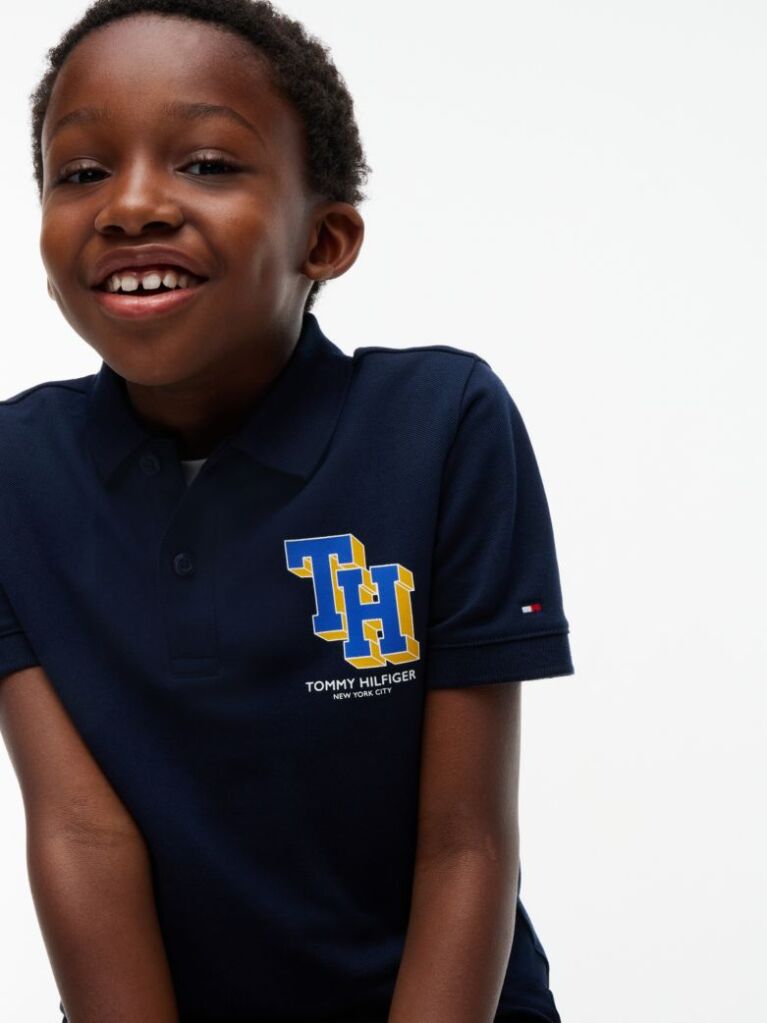 Blue Polo Pique Cu Croiala Regular Si Logo  Baieti