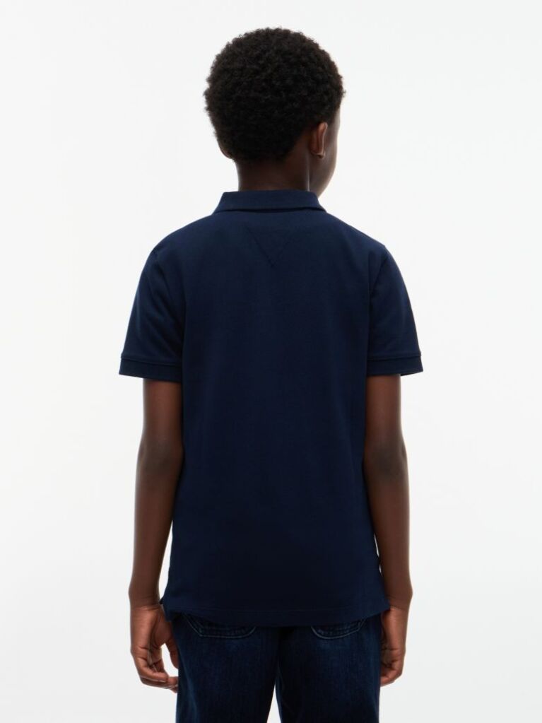 Blue Polo Pique Cu Croiala Regular Si Logo  Baieti