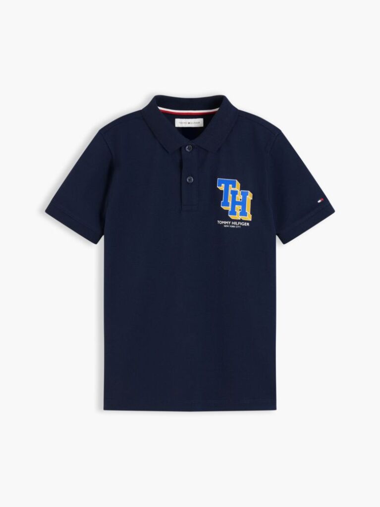 Blue Polo Pique Cu Croiala Regular Si Logo  Baieti