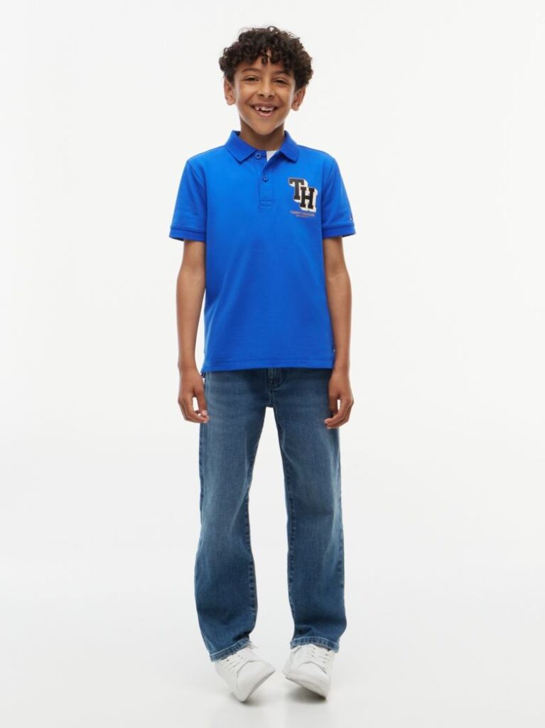 Blue Polo Pique Cu Croiala Regular Si Logo  Baieti