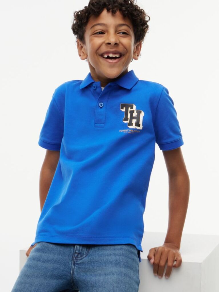 Blue Polo Pique Cu Croiala Regular Si Logo  Baieti