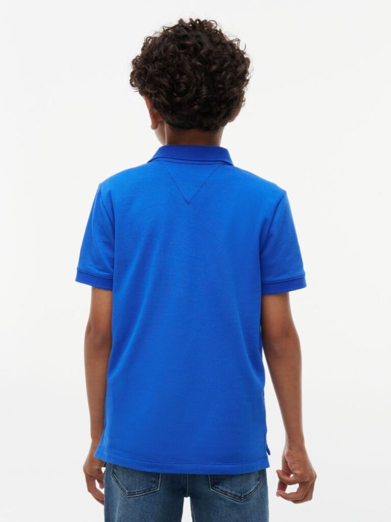 Blue Polo Pique Cu Croiala Regular Si Logo  Baieti